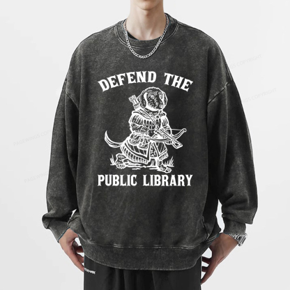 Pagewings Defend The Public Library Unisex Washed Sweatshirt