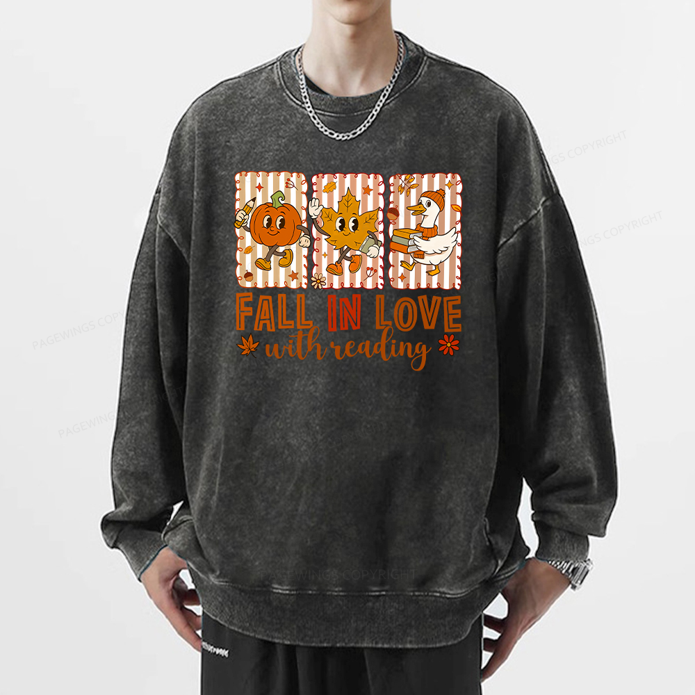 Pagewings Fall In Love With Reading Unisex Washed Sweatshirt
