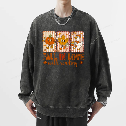 Pagewings Fall In Love With Reading Unisex Washed Sweatshirt