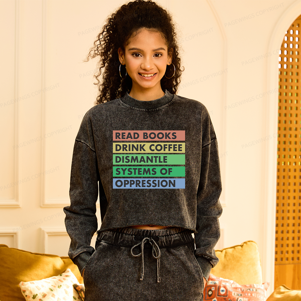 Pagewings Read Books Women Washed Crop Sweatshirt