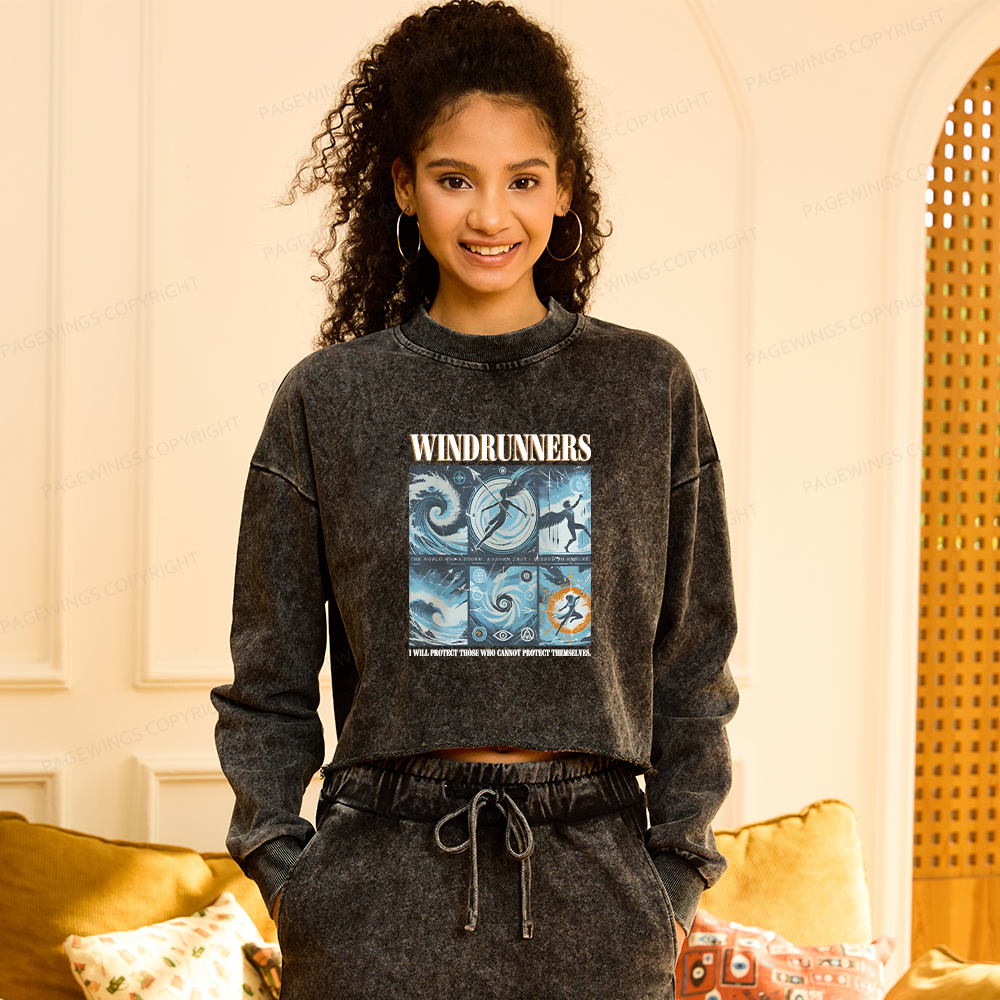 Pagewings Windrunners Women Washed Crop Sweatshirt