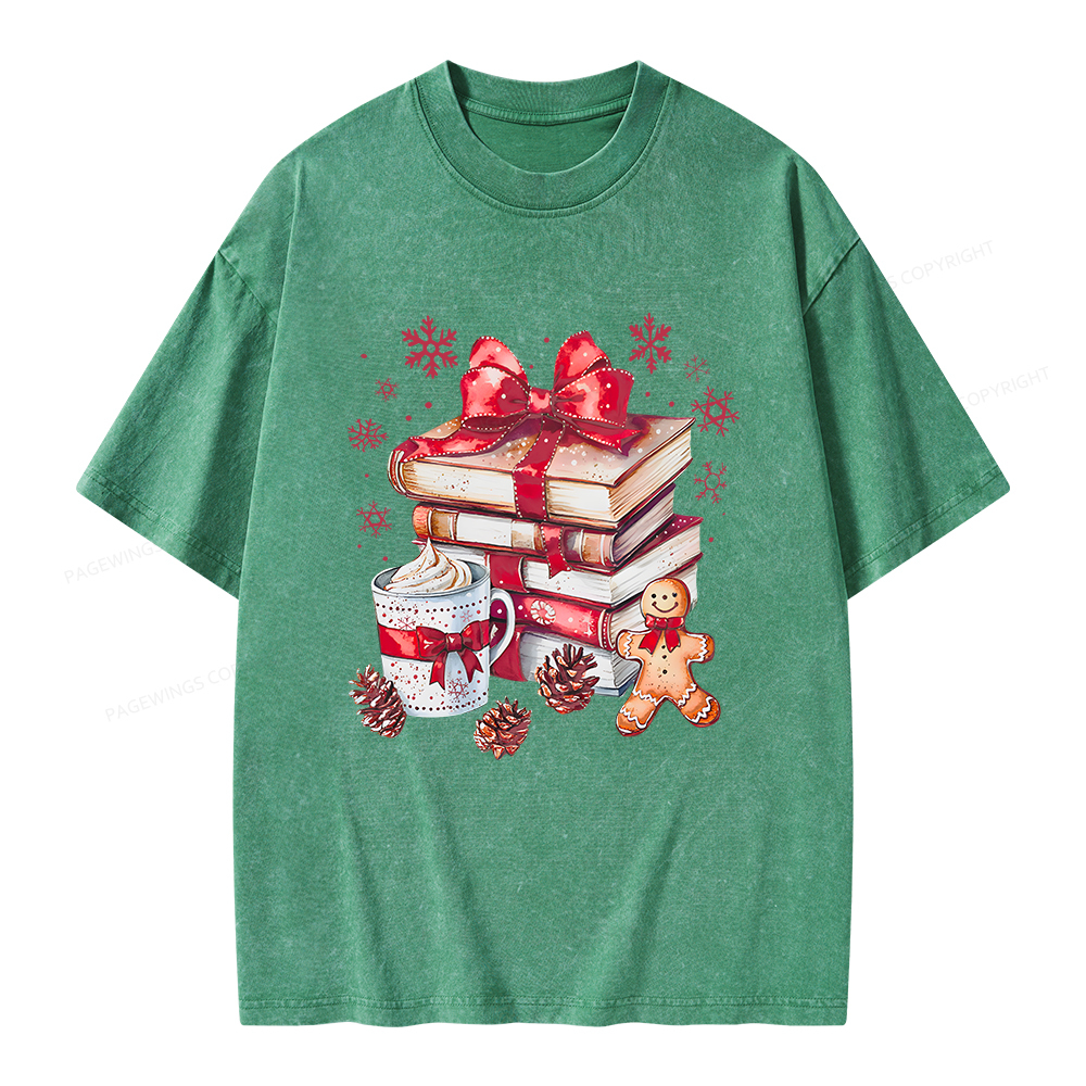 Pagewings Christmas Books Unisex Washed T-shirt
