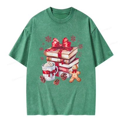 Pagewings Christmas Books Unisex Washed T-shirt