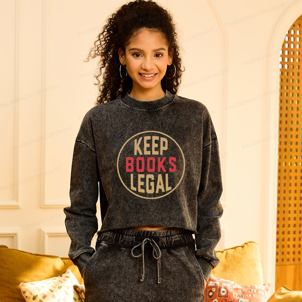 Pagewings Keep Books Legal Women Washed Crop Sweatshirt