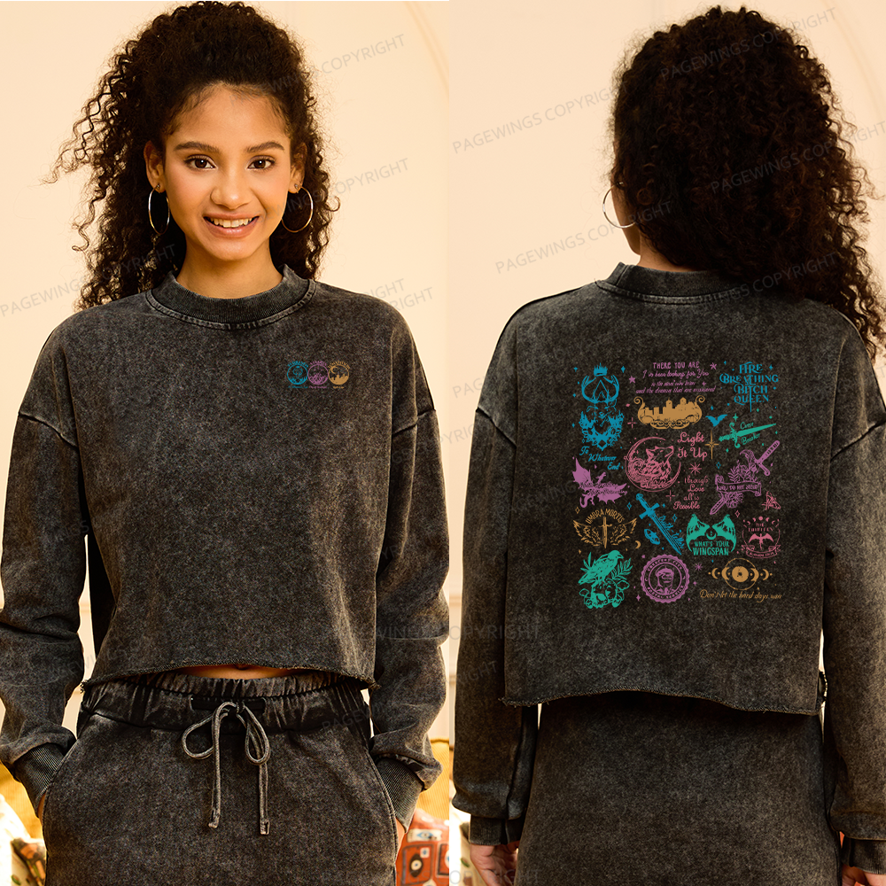 Pagewings Fantastic Reader Women Washed Crop Sweatshirt