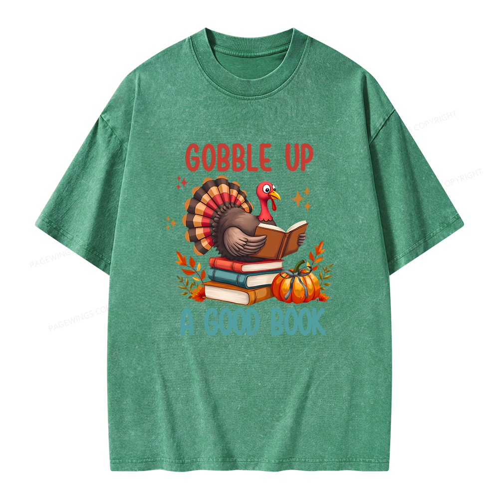 Pagewings Thanksgiving Turkey Reading Unisex Washed T-shirt