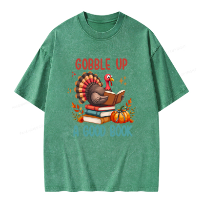 Pagewings Thanksgiving Turkey Reading Unisex Washed T-shirt