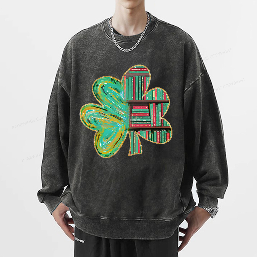 Pagewings Cloverleaf Creative Bookshelf Unisex Washed Sweatshirt