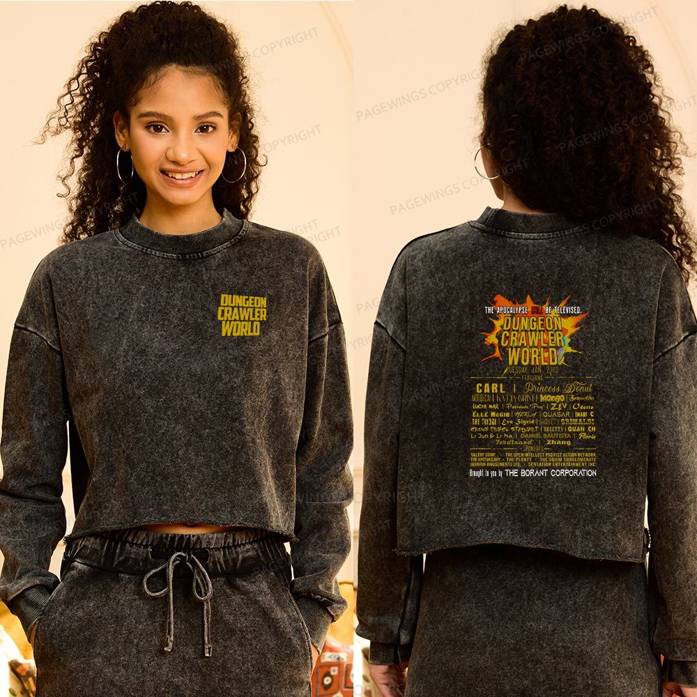 Pagewings Fuel Your Imagination With Sci-Fi World Tour Women Washed Crop Sweatshirt