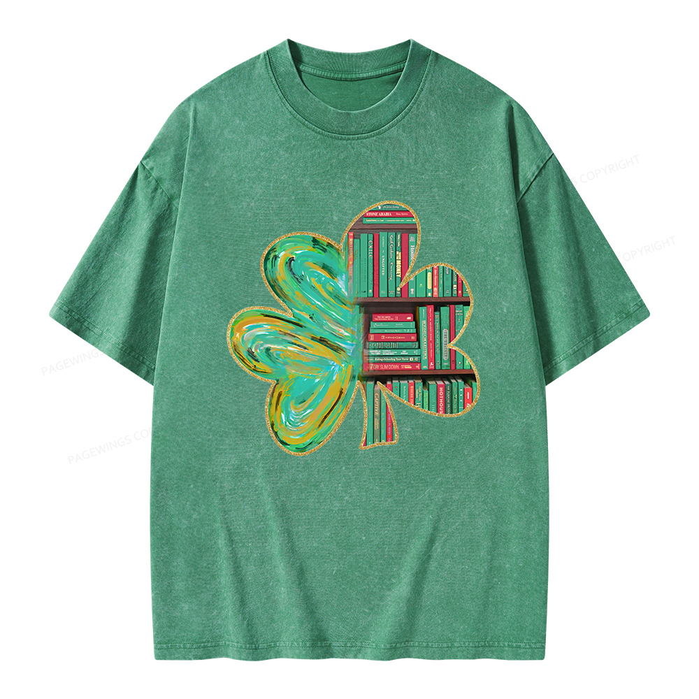 Pagewings Cloverleaf Creative Bookshelf Unisex Washed T-shirt