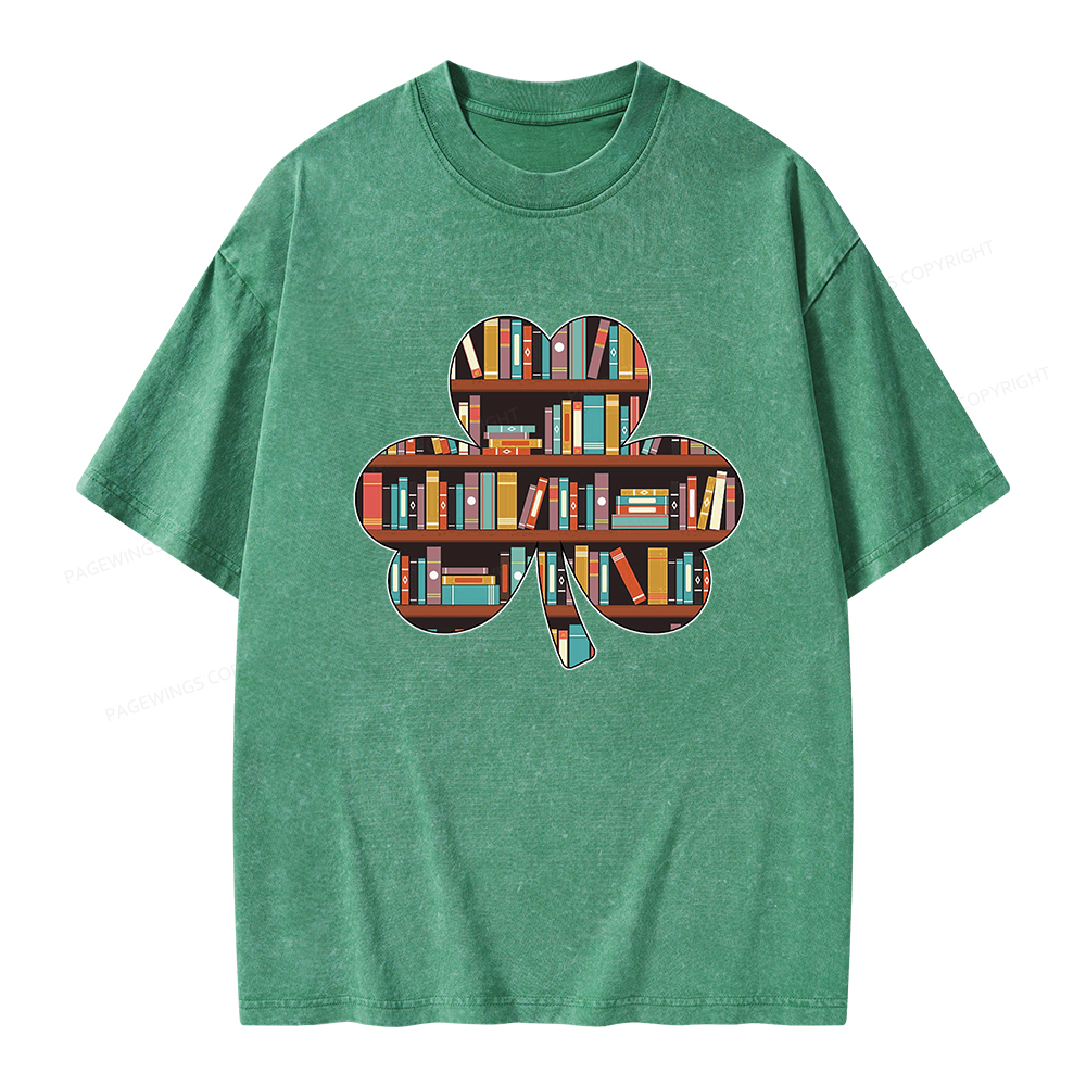 Pagewings Cloverleaf Creative Bookshelf Unisex Washed T-shirt