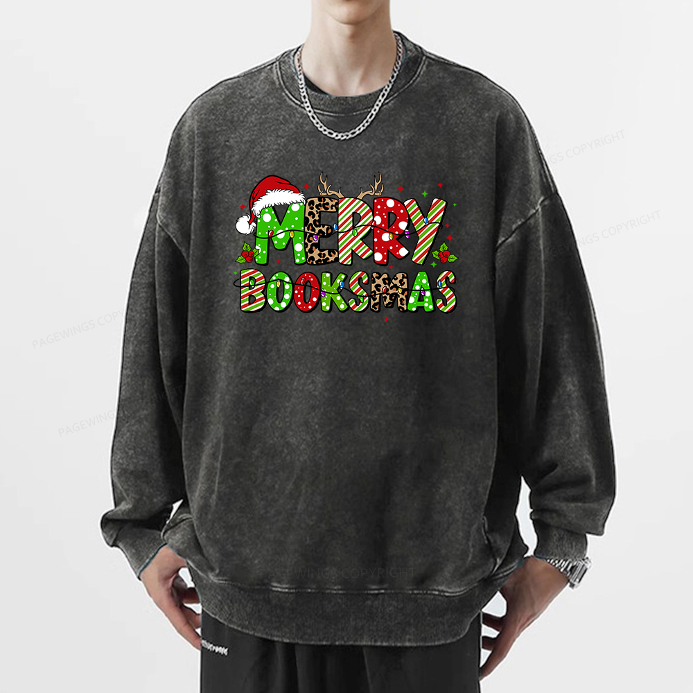 Pagewings Merry Booksmas Unisex Washed Sweatshirt
