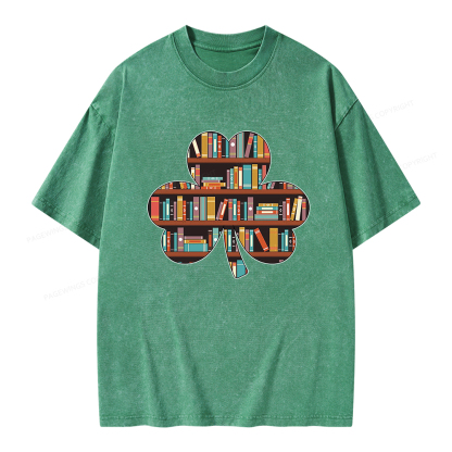 Pagewings Cloverleaf Creative Bookshelf Unisex Washed T-shirt