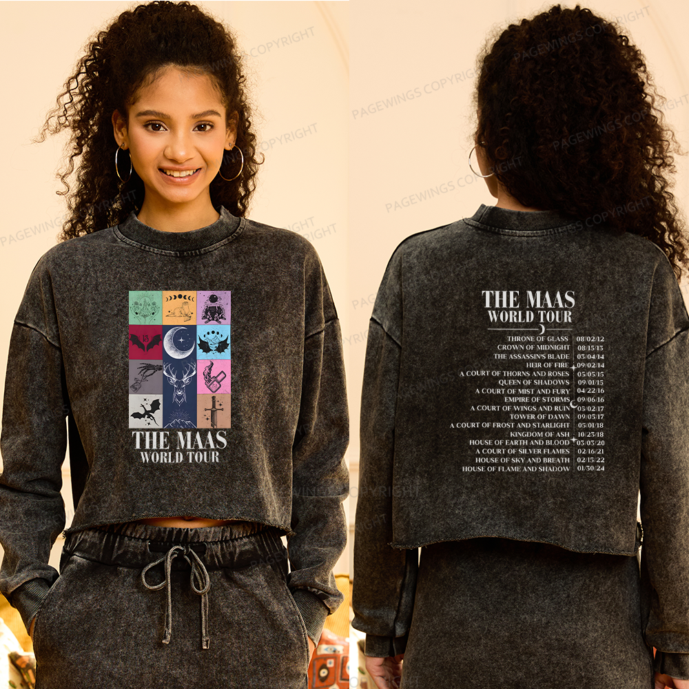 Pagewings World Tour Women Washed Crop Sweatshirt