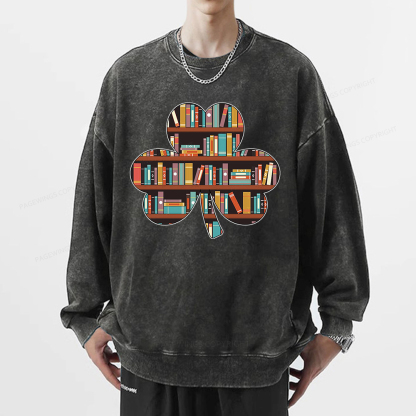 Pagewings Cloverleaf Creative Bookshelf Unisex Washed Sweatshirt
