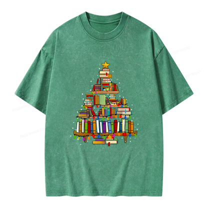 Pagewings Christmas Books Tree Unisex Washed T-shirt