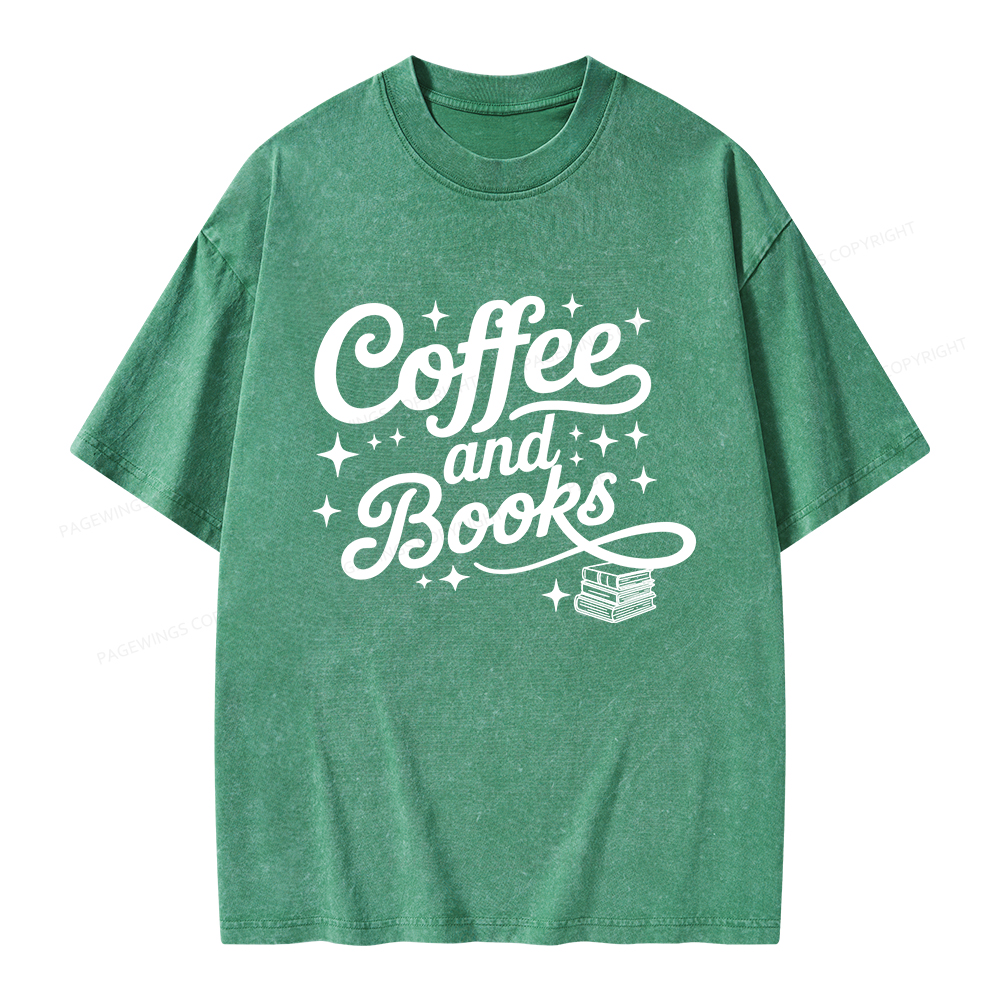 Pagewings Coffee and Books Unisex Washed T-shirt
