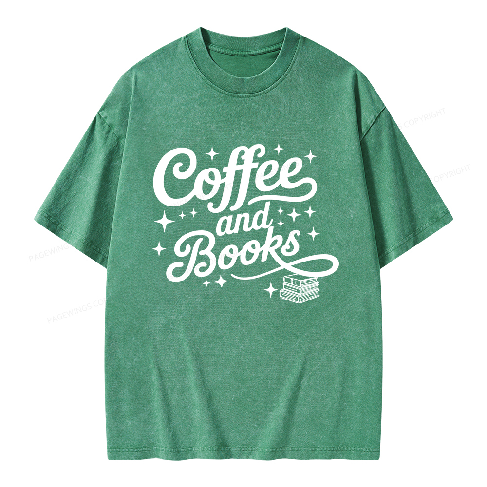 Pagewings Coffee and Books Unisex Washed T-shirt