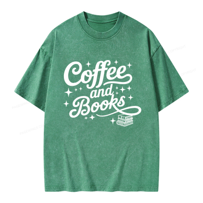 Pagewings Coffee and Books Unisex Washed T-shirt
