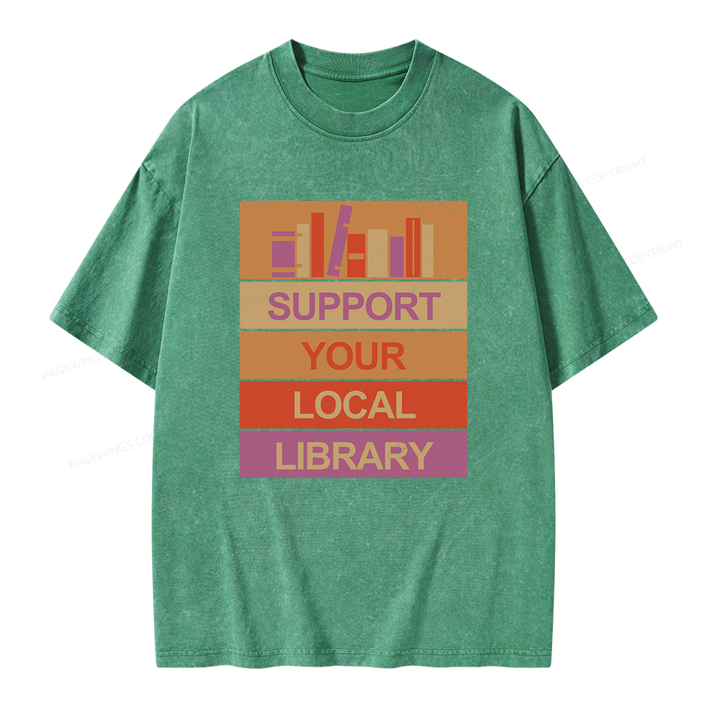 Pagewings Support Your Local Library Unisex Washed T-shirt