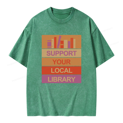 Pagewings Support Your Local Library Unisex Washed T-shirt
