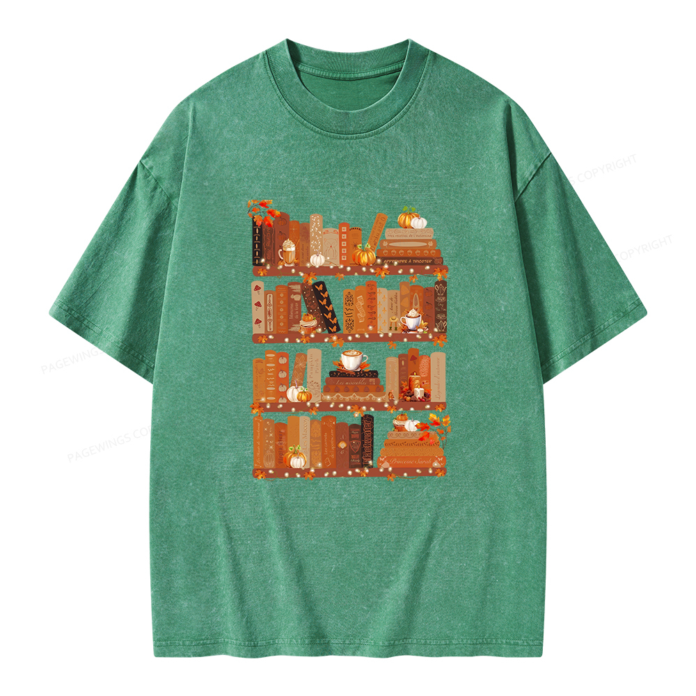 Pagewings Cozy Season Books Lover Unisex Washed T-shirt