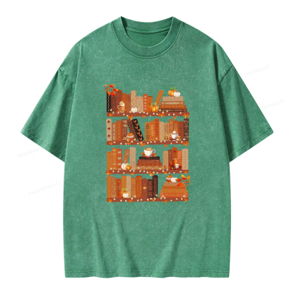Pagewings Cozy Season Books Lover Unisex Washed T-shirt