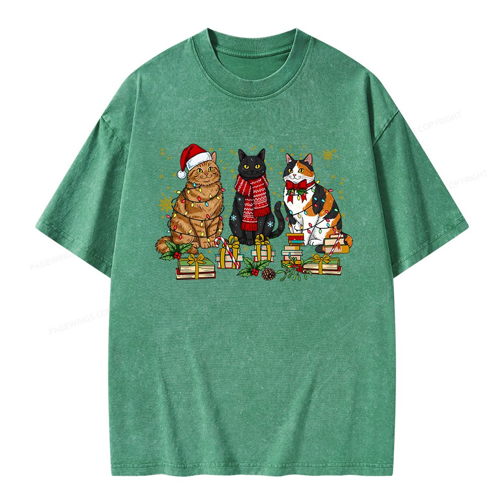 Pagewings Meowy Booksmas Unisex Washed T-shirt