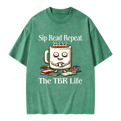 Pagewings Sip Read Repeat The TBR Life Unisex Washed T-shirt