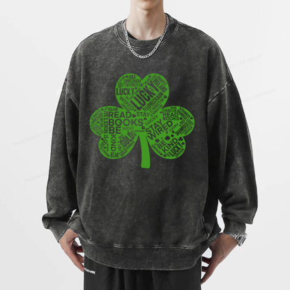 Pagewings St Patricks Day Shirt Lucky Reading Shirt Unisex Washed Sweatshirt