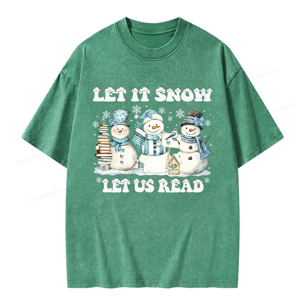 Pagewings Let It Snow Let Us Read Unisex Washed T-shirt