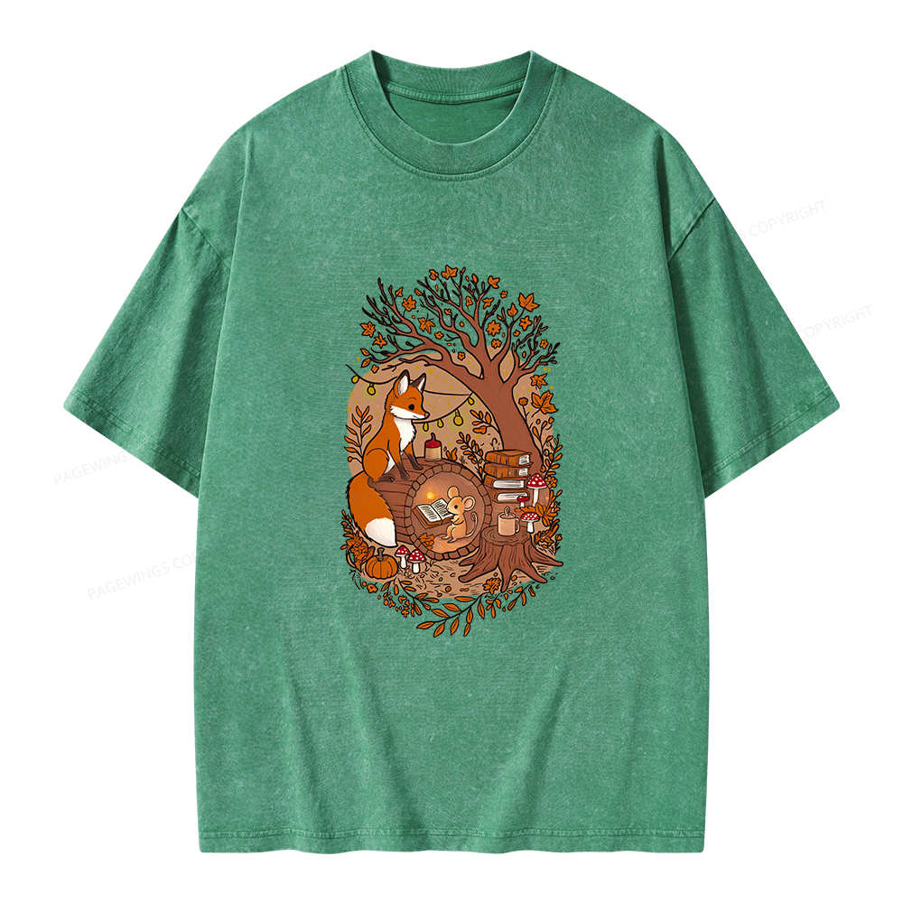 Pagewings Reading Fox Unisex Washed T-shirt