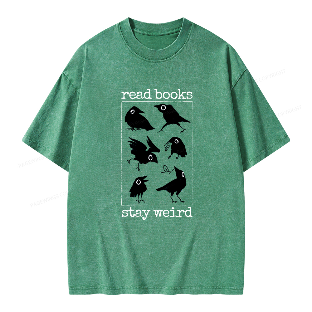 Pagewings Read Books Stay Weird Unisex Washed T-shirt