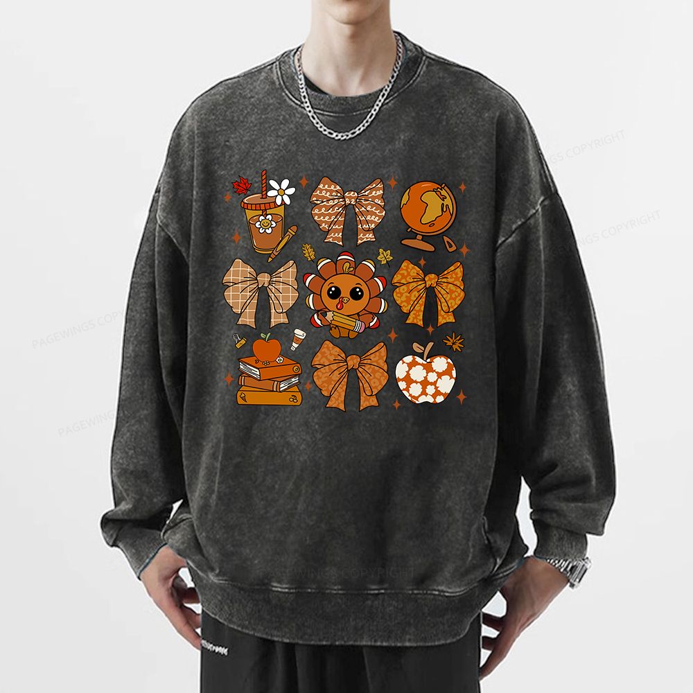 Pagewings Thanksgiving Fall Autumn Unisex Washed Sweatshirt