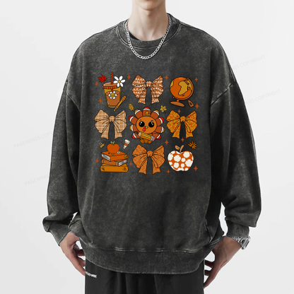 Pagewings Thanksgiving Fall Autumn Unisex Washed Sweatshirt