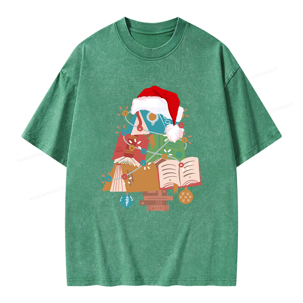 Pagewings Bookish Christmas Unisex Washed T-shirt