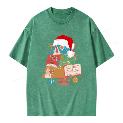 Pagewings Bookish Christmas Unisex Washed T-shirt