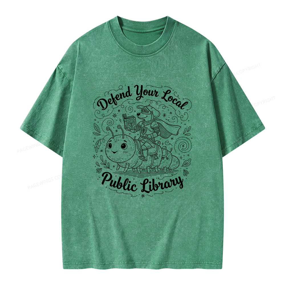 Pagewings Defend Your Local  Public Library Unisex Washed T-shirt