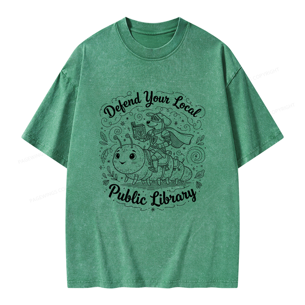 Pagewings Defend Your Local  Public Library Unisex Washed T-shirt