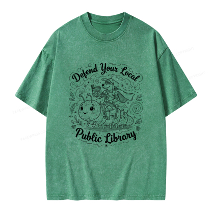 Pagewings Defend Your Local  Public Library Unisex Washed T-shirt