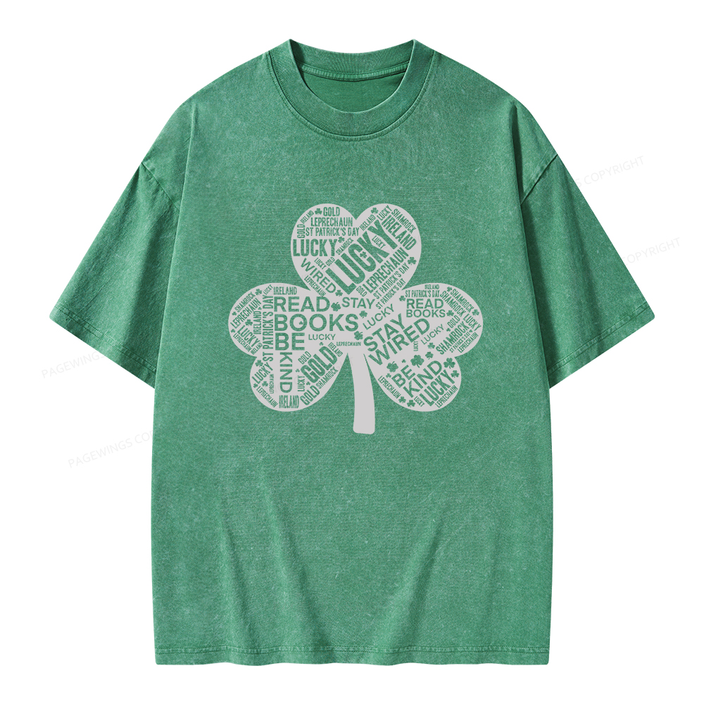 Pagewings St Patricks Day Shirt Lucky Reading Shirt Unisex Washed T-shirt