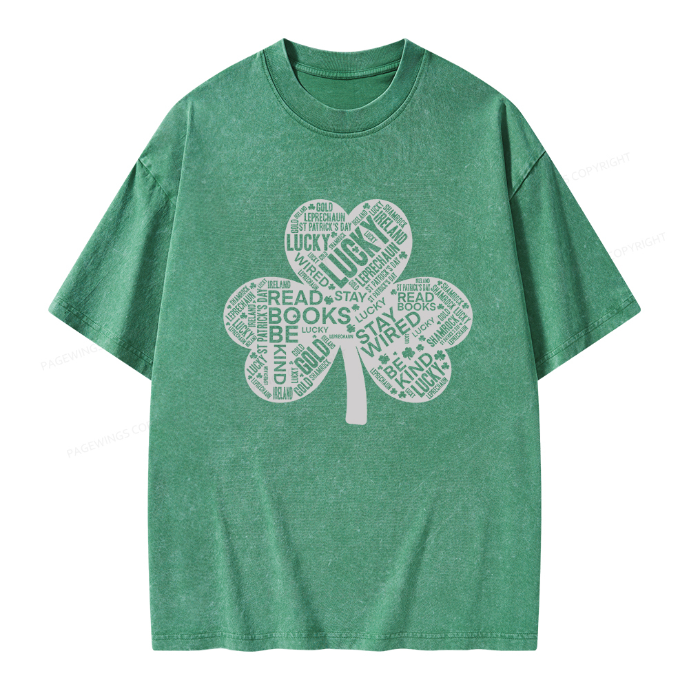 Pagewings St Patricks Day Shirt Lucky Reading Shirt Unisex Washed T-shirt