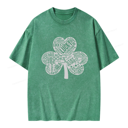 Pagewings St Patricks Day Shirt Lucky Reading Shirt Unisex Washed T-shirt