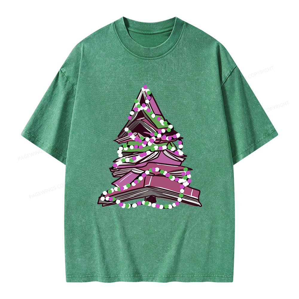 Pagewings Bookish Christmas Tree Unisex Washed T-shirt