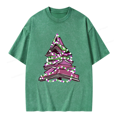 Pagewings Bookish Christmas Tree Unisex Washed T-shirt