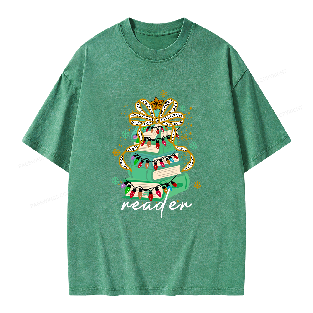 Pagewings Christmas Books Tree Unisex Washed T-shirt