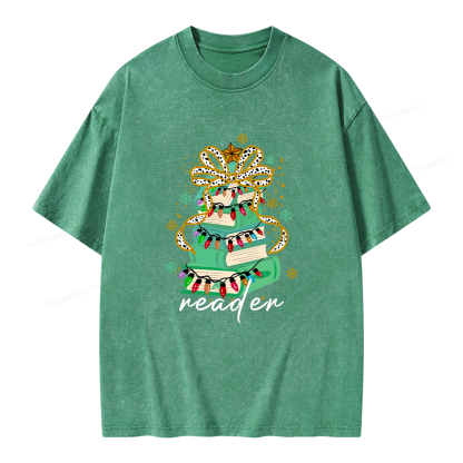 Pagewings Christmas Books Tree Unisex Washed T-shirt