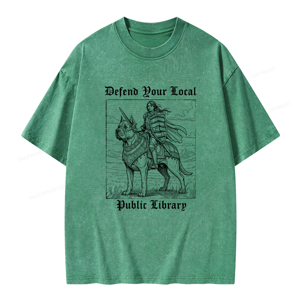 Pagewings Defend Your Local Public Library Unisex Washed T-shirt