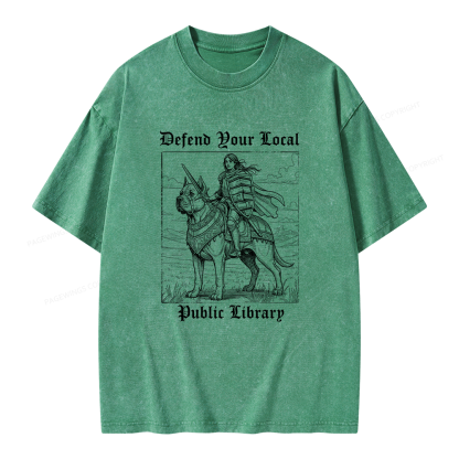 Pagewings Defend Your Local Public Library Unisex Washed T-shirt