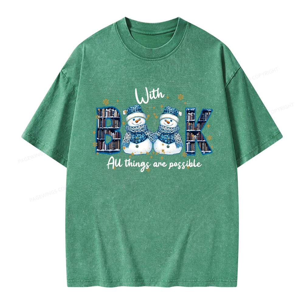 Pagewings With Book All Things Are Possible Unisex Washed T-shirt